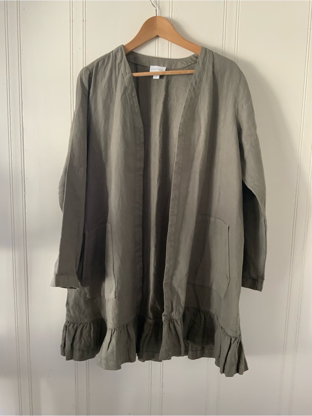 Open-Front Ruffle-Hem Women's Coatigan in Olive